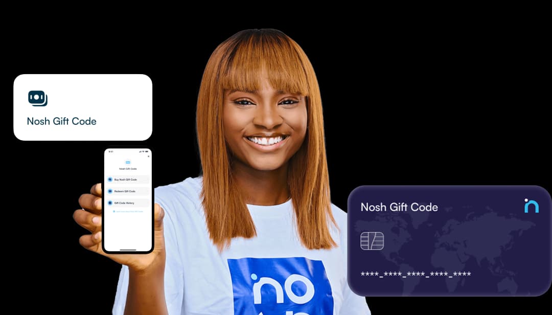 Lady holding a phone showing the Nosh app